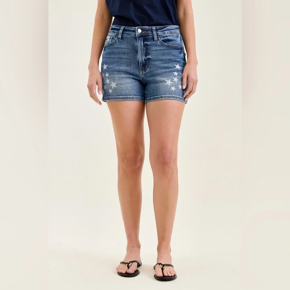 Judy Blue High Rise Slim Star Splatter Jean Shorts